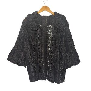 I.C. By Connie K Black Evening Jacket Satin & Lace, Ruffle Sequin Bell S…